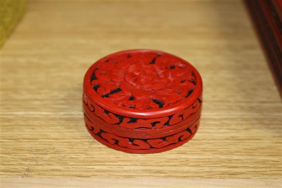 Three Chinese cinnabar lacquer boxes and another lacquer box Largest 19 x 13cm